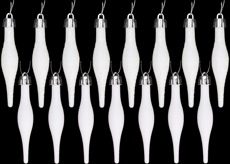 Christmas Concepts Pack of 15-8.5cm, 85mm (3.4") Droplet Baubles - Matte & Glitter Design - Christmas Ornaments (White) - Image 1